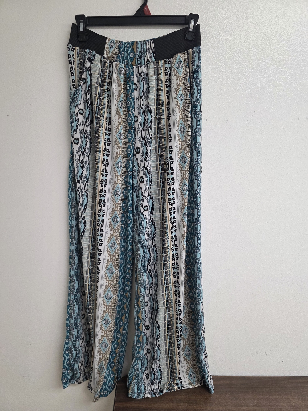 Teal & Cream Wide-Leg Printed Palazzo Pants (0353)